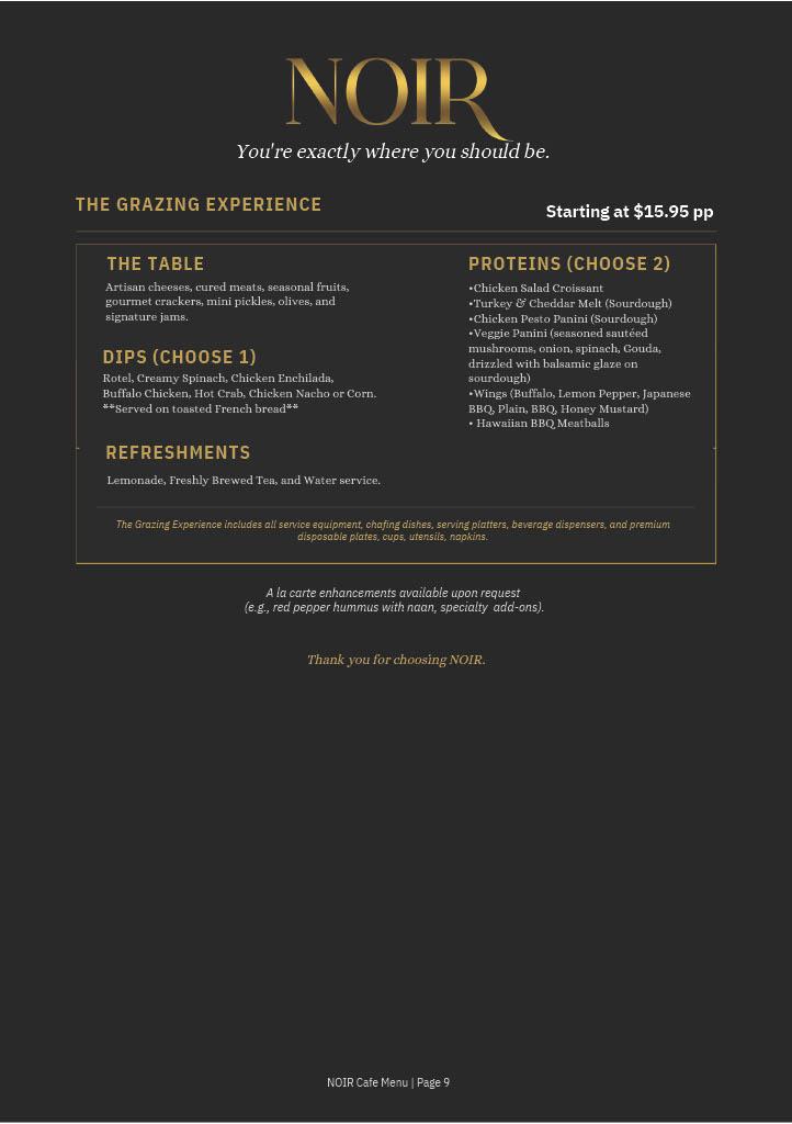 NOIR Catering Menu — Page 2